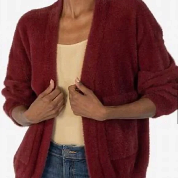 KUT from the Kloth Women Faux Fur Jana Cardigan NWT Bordeaux Large - Picture 4 of 11